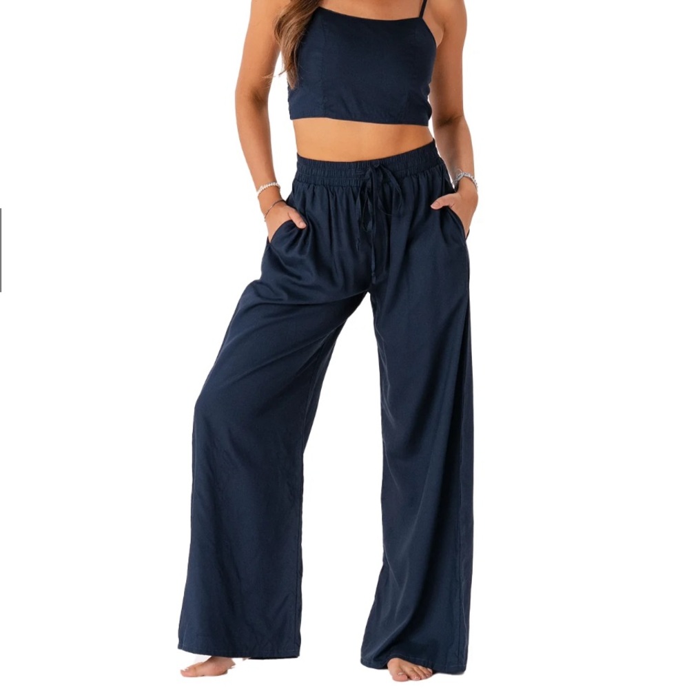 Lotus and Luna Wide Leg Drawstring Pants - color Oxford Navy
